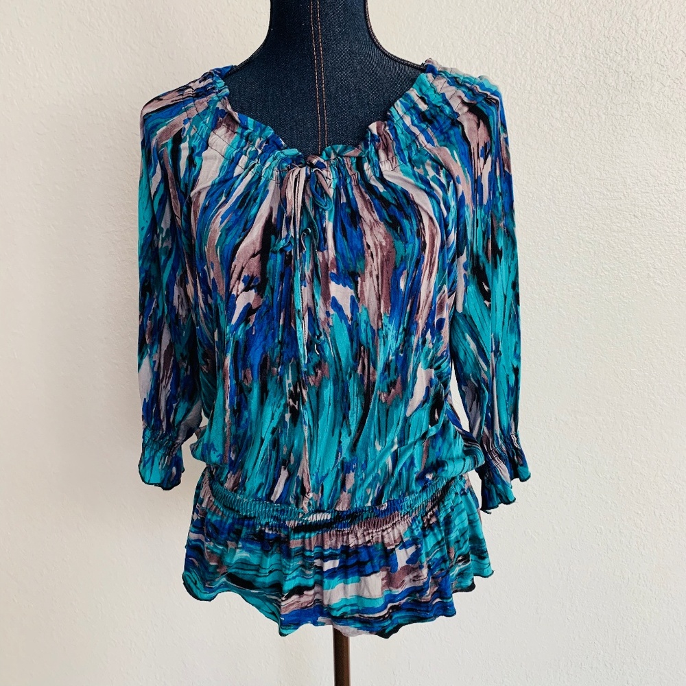 Cable and Gauge Aqua/Blue/Grey Blouse